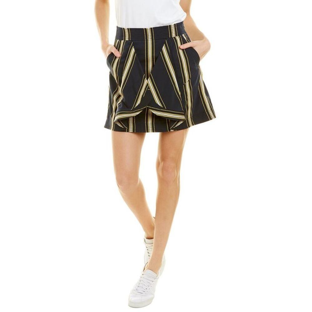 Tanya Taylor Tomi Flared Mini Skirt Cotton Twill Preppy Nautical Navy Stripe 4